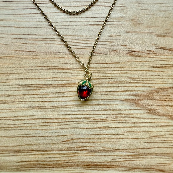 Double Layered Strawberry Pendant Necklace - Picture 3 of 7